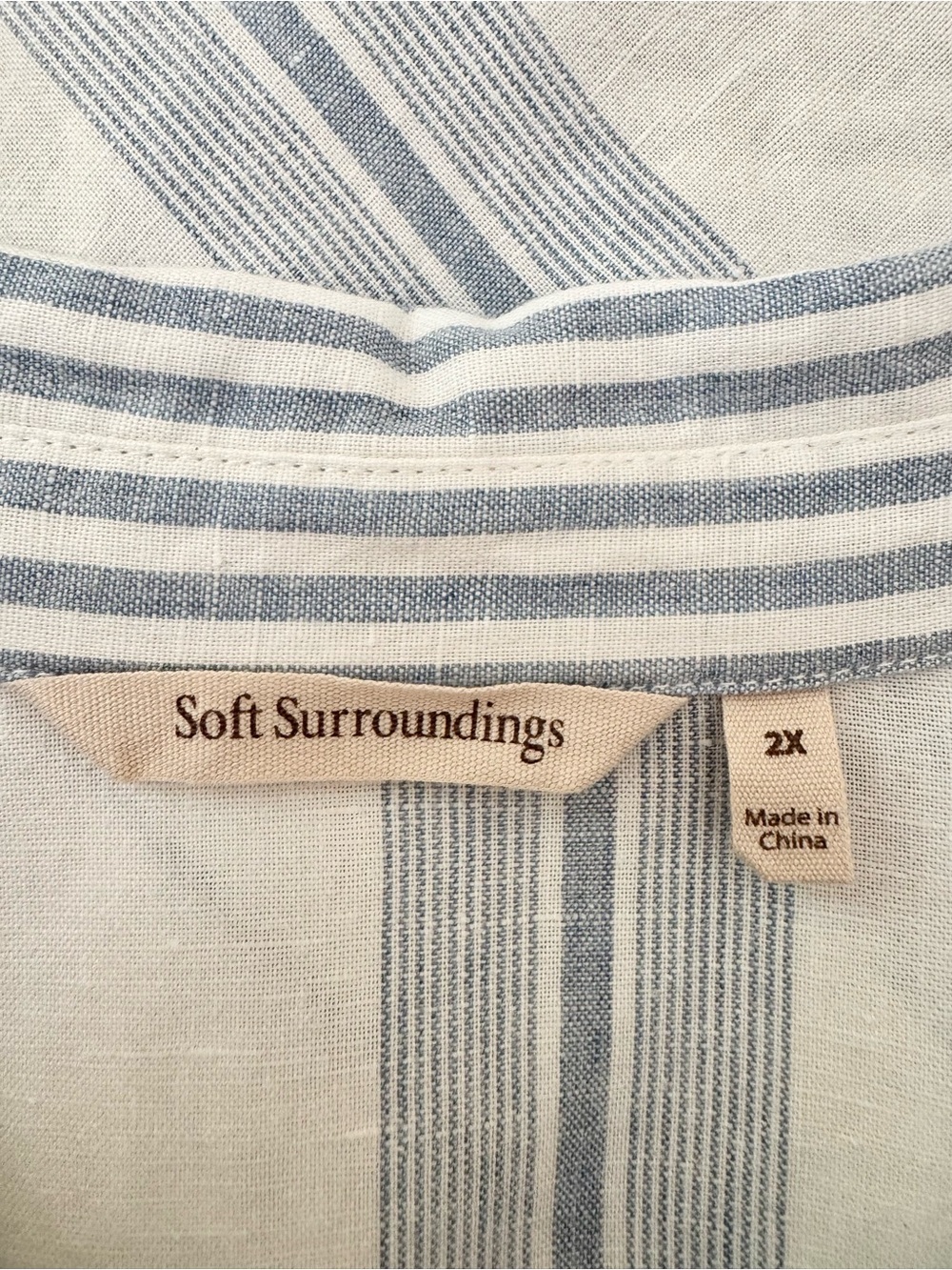 Soft Surroundings Seaport Linen Blue and White Striped Midi Shirt Dress, Size 2X - Picture 14 of 15